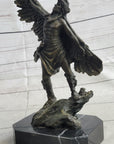 Native American Indian Eagle Dancer Shaman Medicine Man Bronze Sculpture Statue Marble Base