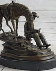 Cowboy Reading a Book with Horse Bronze Metal Western Sculpture Statue Remington Decor 11" x 13"