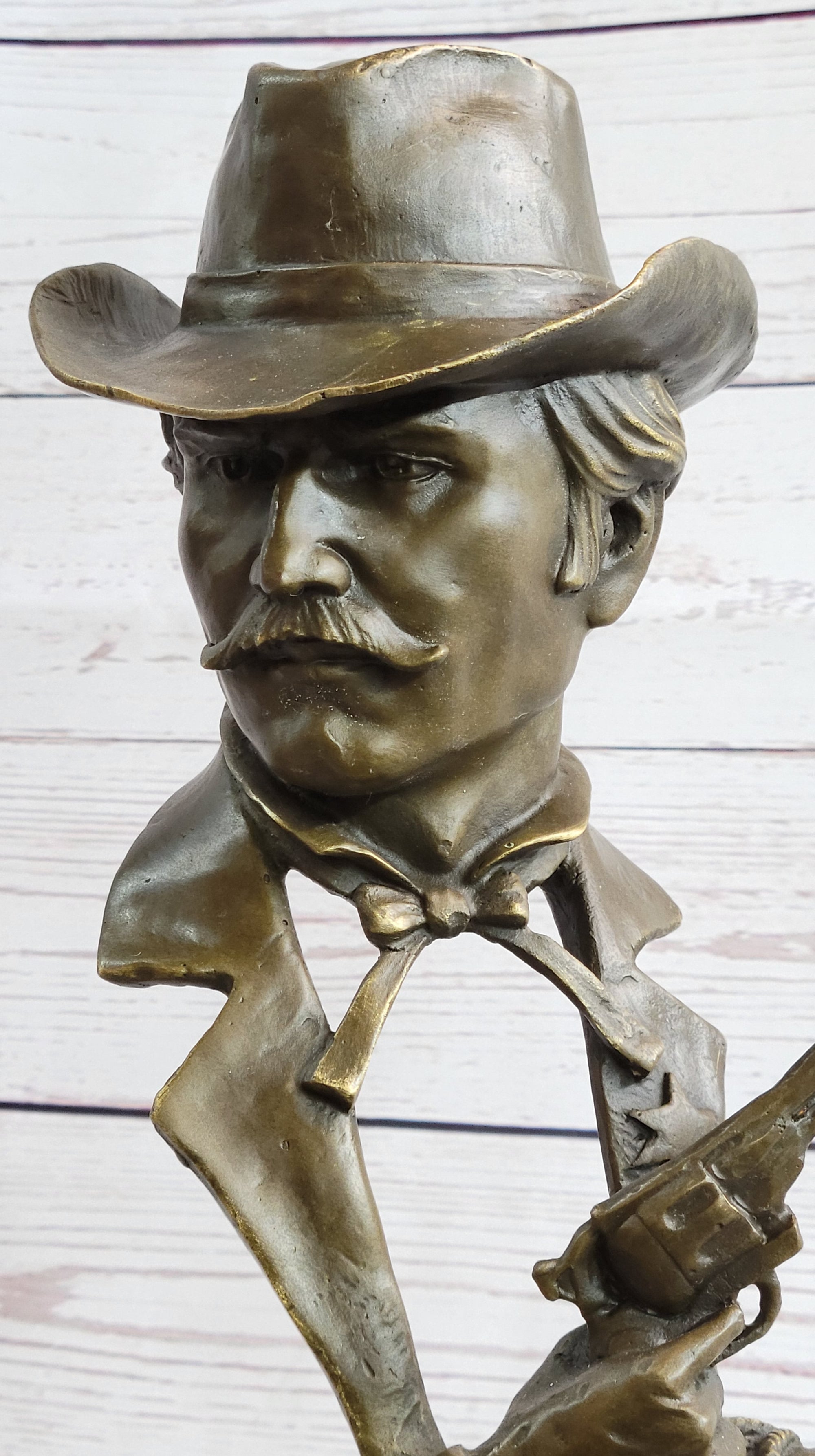 Wyatt Earp Wild West OK Corral Bronze Bust Sculpture Statue Western Art Decor