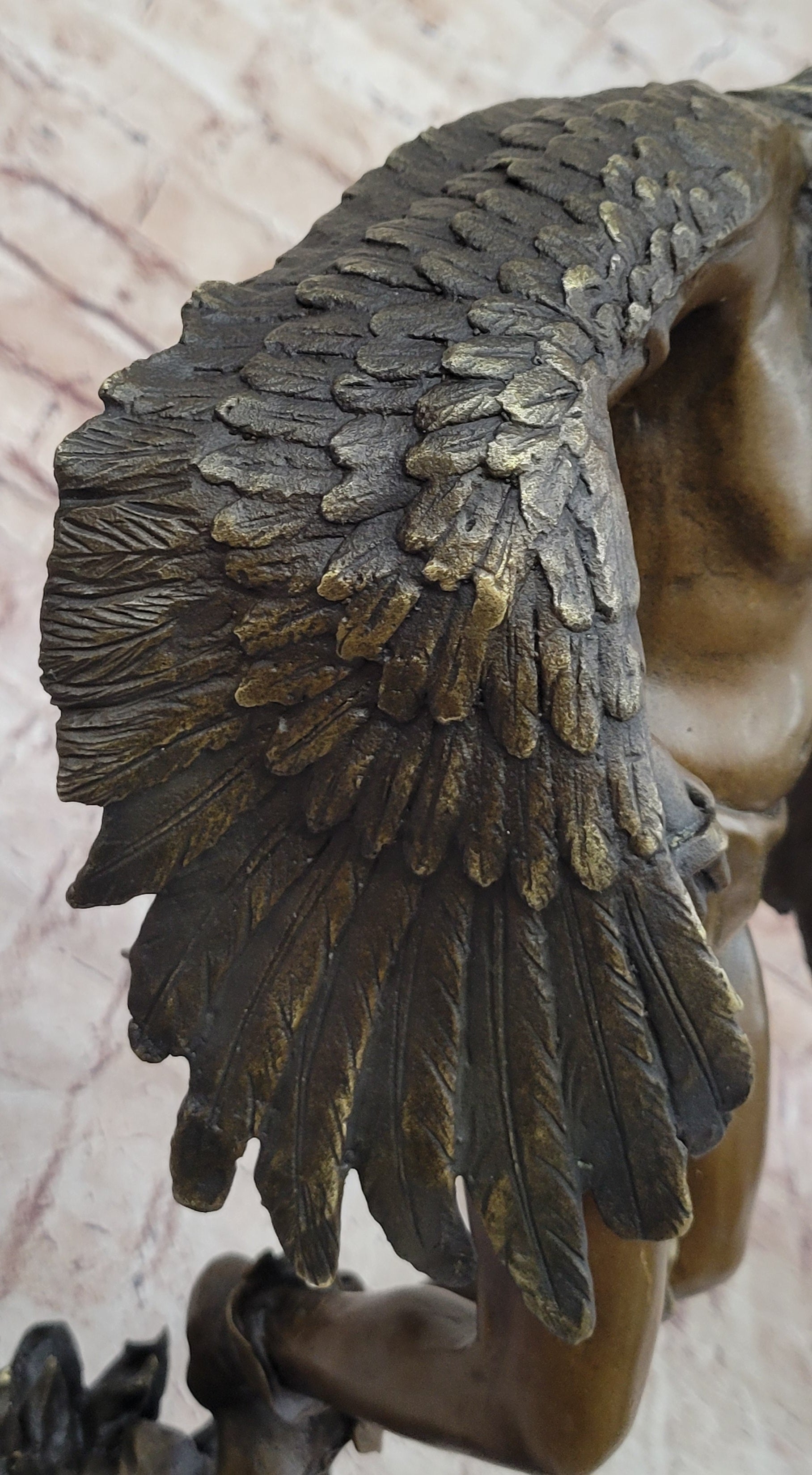 Native American Indian Eagle Dancer Rain Dance Shaman Bronze Statue Sculpture 18&quot; x 10&quot;