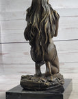 Semi Nude Native American Female Praying Bronze Statue Sculpture Figure Signed