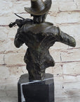 Cowboy Playing Violin Fiddle Music Bronze Sculpture Marble Statue Figurine
