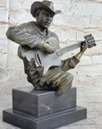 Country Western Music Musician Guitar Player Jazz Bronze Figurine Statue
