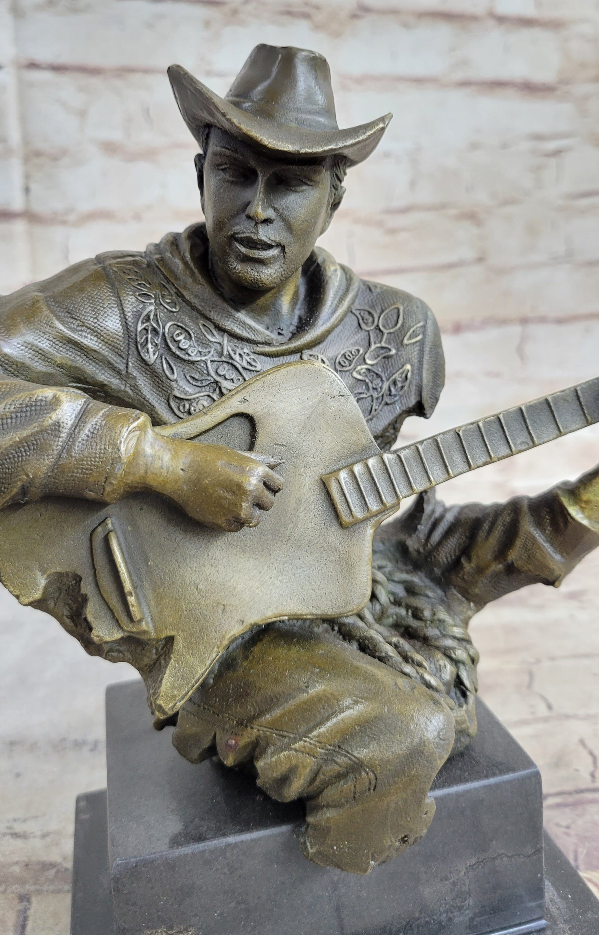Country Western Music Musician Guitar Player Jazz Bronze Figurine Statue