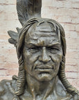 Hot Cast Bronze Bust Sculpture Statue of Native American Indian Man w/ Braided Hair