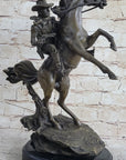 Country Western Wild West Cowboy Gunslinger on Horseback Bronze Sculpture Decor