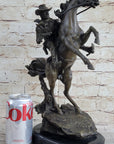 Country Western Wild West Cowboy Gunslinger on Horseback Bronze Sculpture Decor