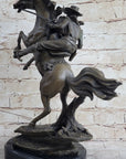 Country Western Wild West Cowboy Gunslinger on Horseback Bronze Sculpture Decor