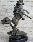 Country Western Wild West Cowboy Gunslinger on Horseback Bronze Sculpture Decor