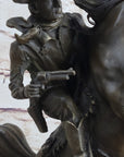 Country Western Wild West Cowboy Gunslinger on Horseback Bronze Sculpture Decor