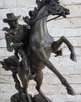 Country Western Wild West Cowboy Gunslinger on Horseback Bronze Sculpture Decor