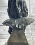 Native American Indian Old Man Weathered Face Bronze Sculpture Statue Bust on Marble Base