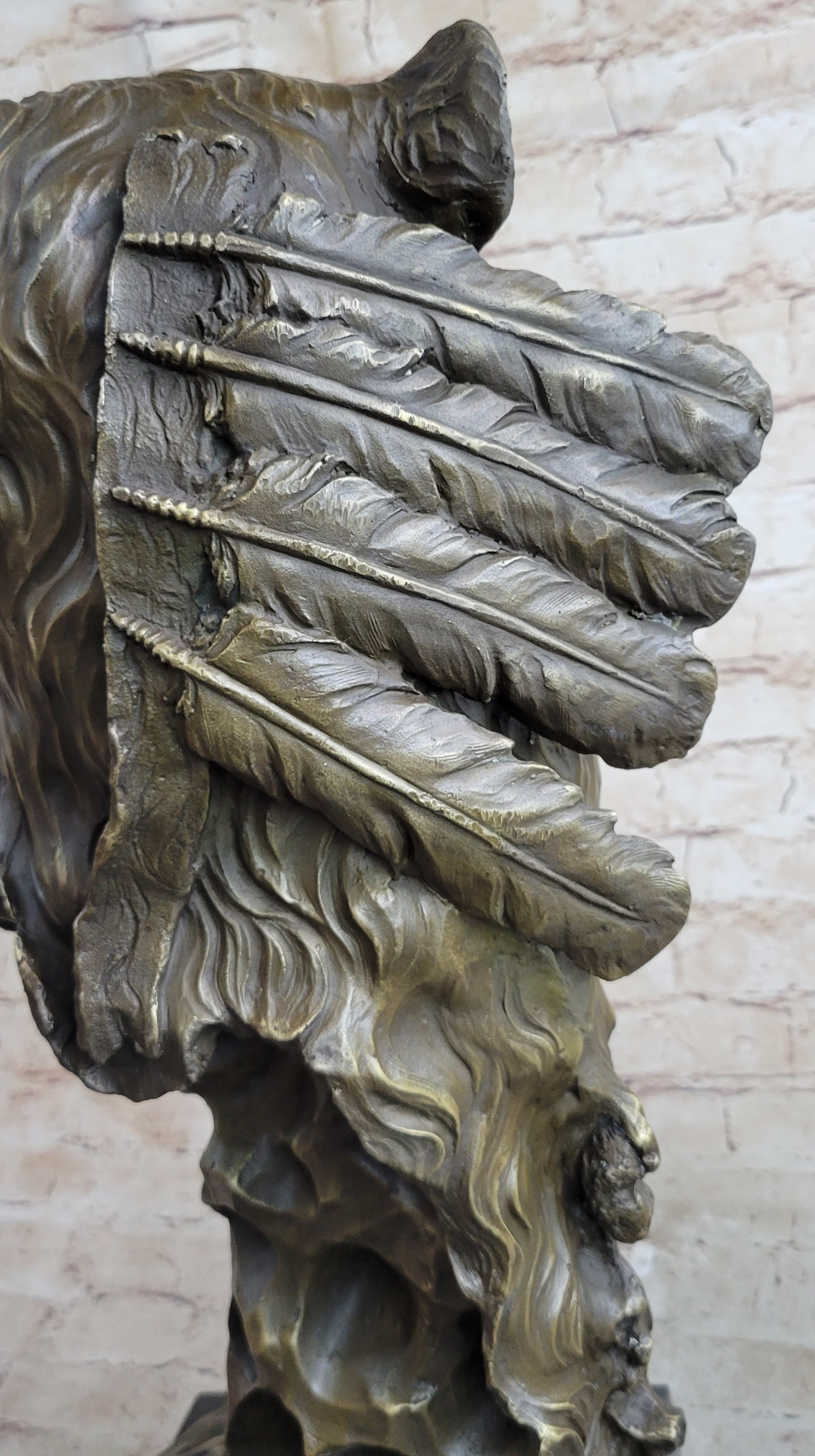 Native American Indian Chief Warrior in Bear Headdress Bonnet - Bronze Sculpture by Milo