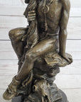 Signed Original western Art by Nick Native American Warrior Bronze Sculpture