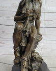 Signed Original western Art by Nick Native American Warrior Bronze Sculpture