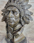 Carl Kauba Large American Warrior Bust Bronze Sculpture Marble Base Statue Decor