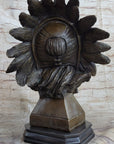 Carl Kauba Large American Warrior Bust Bronze Sculpture Marble Base Statue Decor