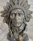 Carl Kauba Large American Warrior Bust Bronze Sculpture Marble Base Statue Decor