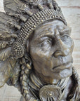 Carl Kauba Large American Warrior Bust Bronze Sculpture Marble Base Statue Decor