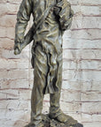 Indian Chief With Shield & Gun Full Headdress Native American Bronze Statue 22''