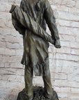 Indian Chief With Shield & Gun Full Headdress Native American Bronze Statue 22''