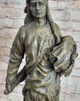 Indian Chief With Shield & Gun Full Headdress Native American Bronze Statue 22''