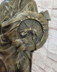 Indian Chief With Shield & Gun Full Headdress Native American Bronze Statue 22''