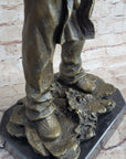 Indian Chief With Shield & Gun Full Headdress Native American Bronze Statue 22''