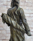 Indian Chief With Shield & Gun Full Headdress Native American Bronze Statue 22''