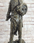 Indian Chief With Shield & Gun Full Headdress Native American Bronze Statue 22''