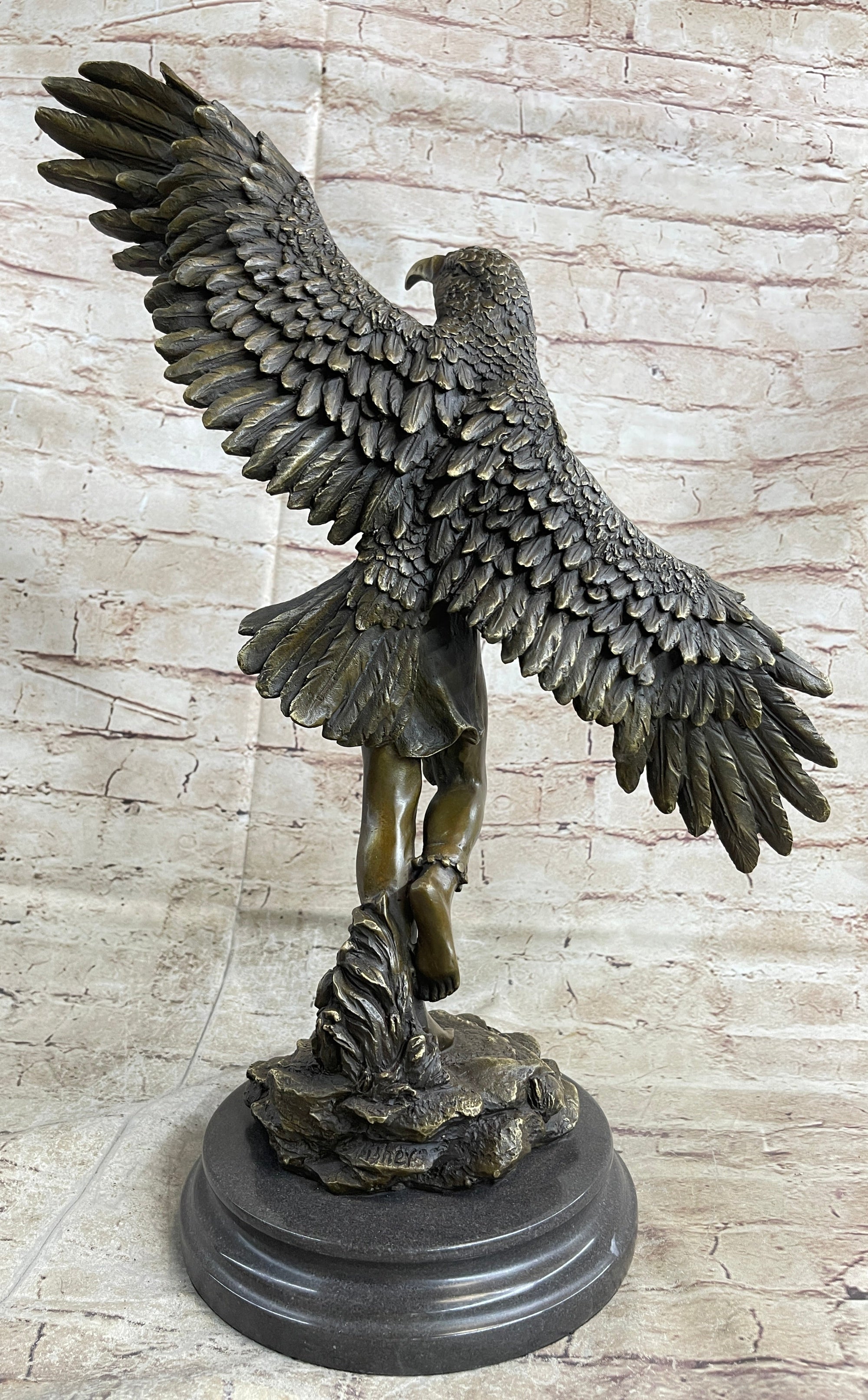 Winged Native American Indian Eagle Bird Art Legend Shaman Bronze Marble Base
