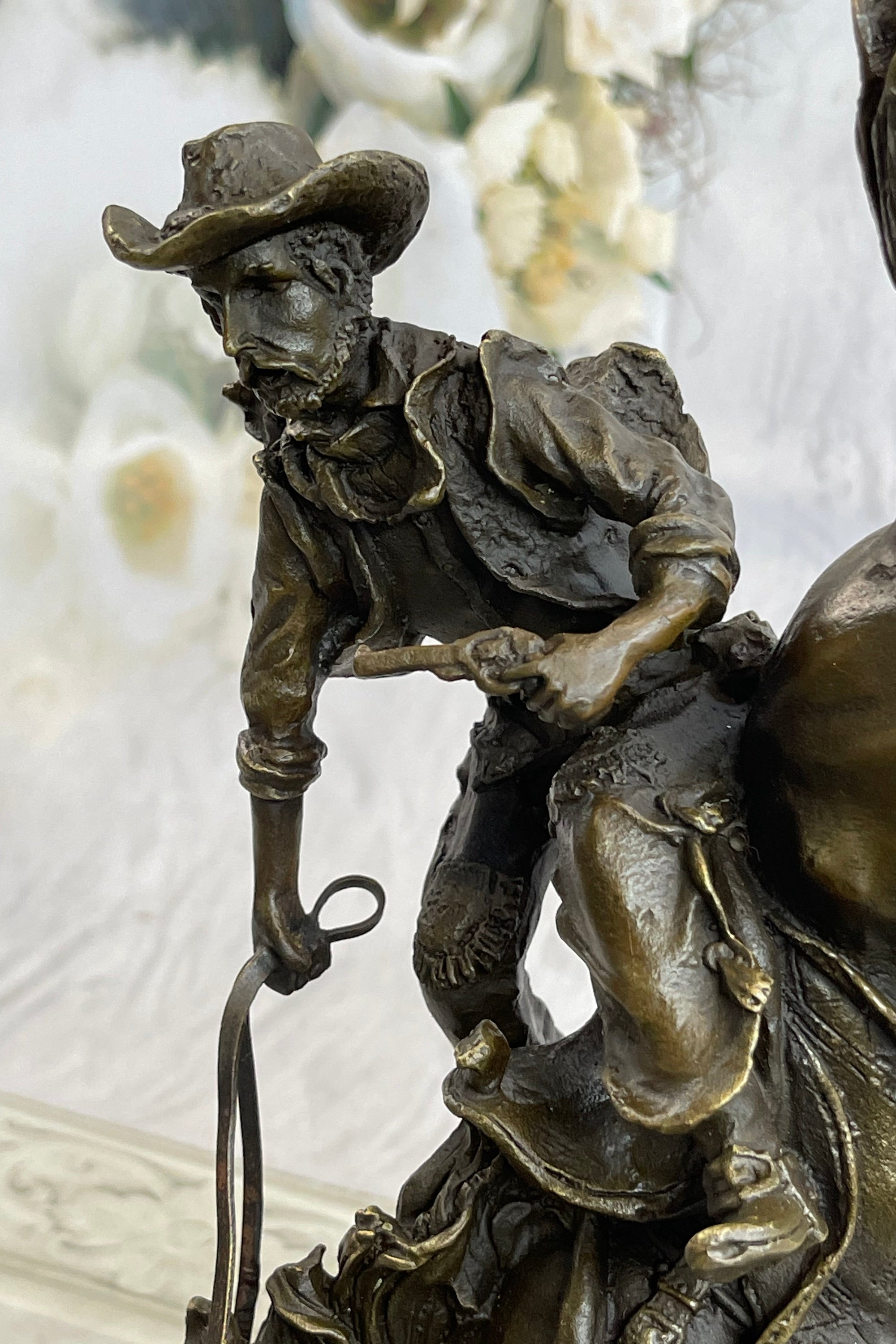 Large Arizona Cowboy Bronze Sculpture by Remington Cow Boy Figurine Figure Decor
