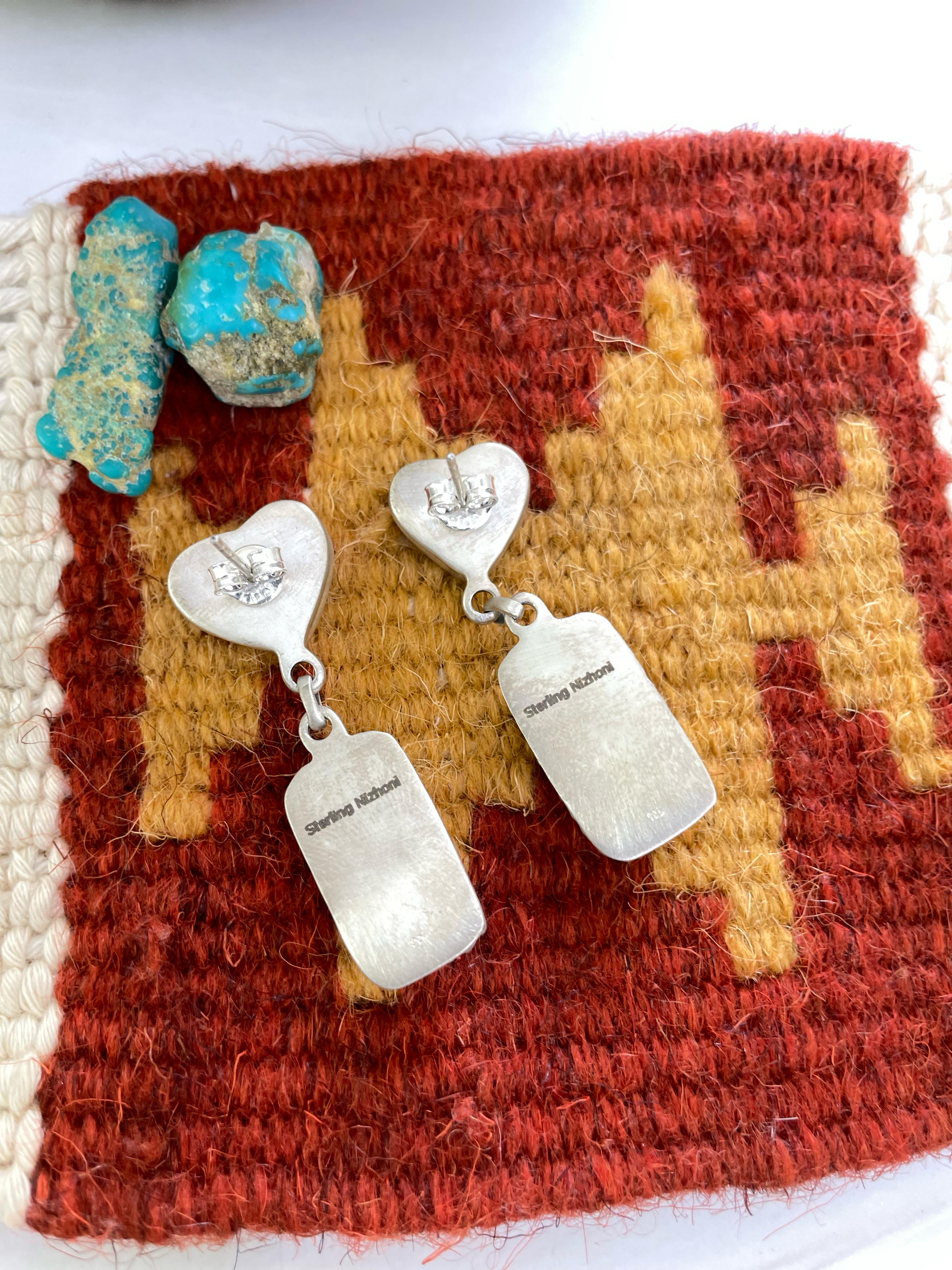 Handmade Sterling Silver White Buffalo Post Earrings, Signed Nizhonil