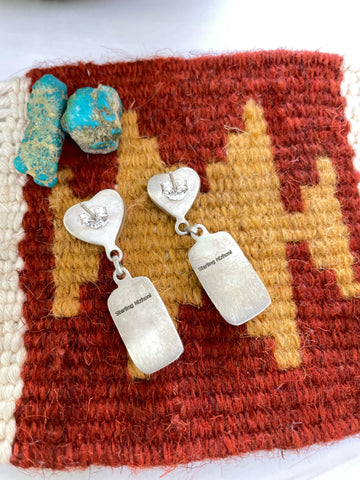 Handmade Sterling Silver White Buffalo Post Earrings, Signed Nizhonil
