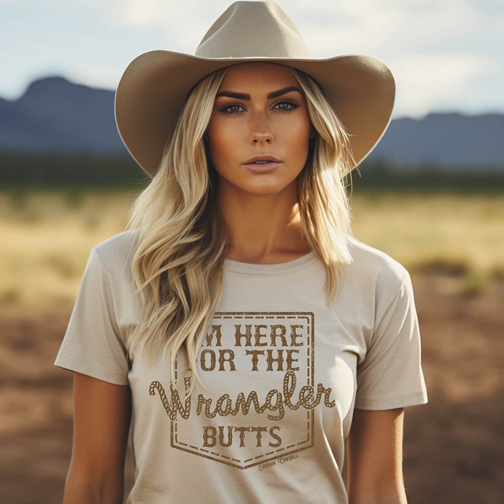 I&#39;m Here for the Wrangler Butts T-Shirt Natural - Bourbon Cowgirl