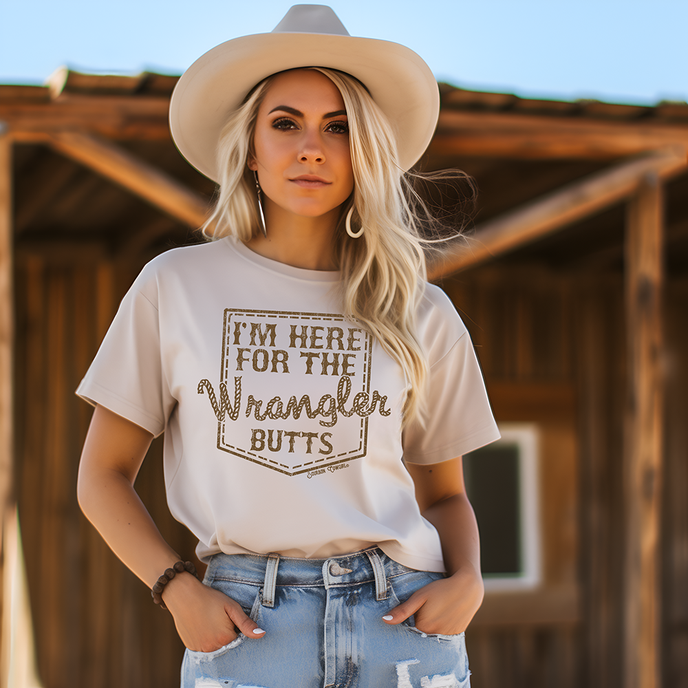 I&#39;m Here for the Wrangler Butts T-Shirt Natural - Bourbon Cowgirl