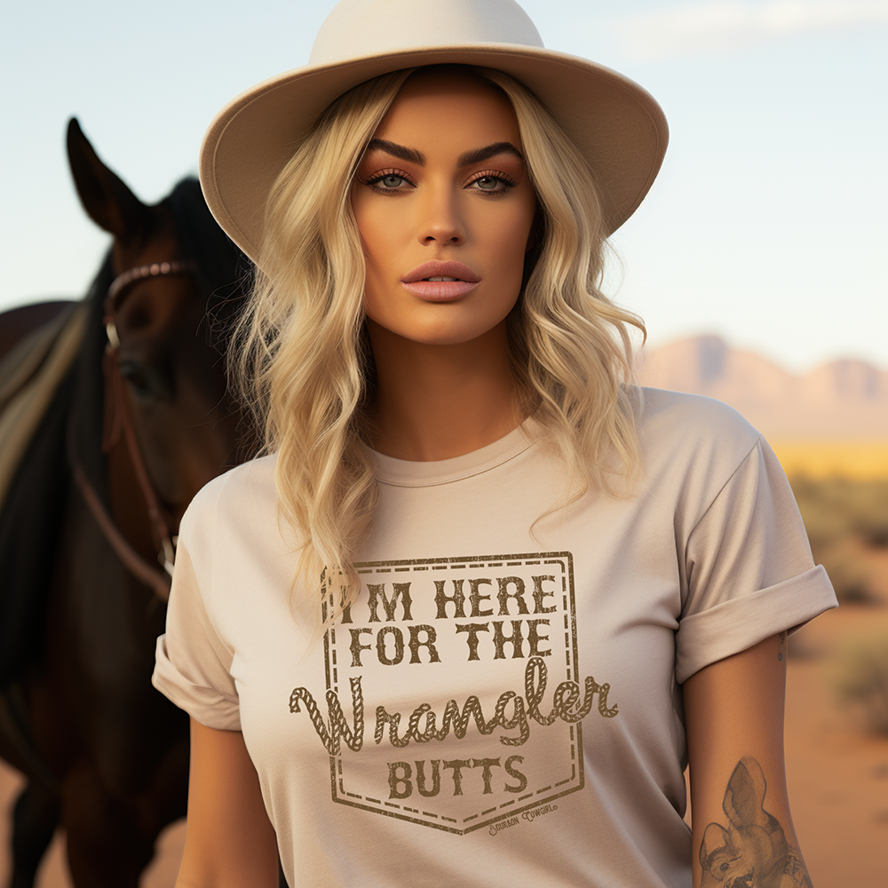 I&#39;m Here for the Wrangler Butts T-Shirt Natural - Bourbon Cowgirl