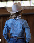 *YOUTH* LIGHT WASH STRETCH DENIM STITCHED PERFORMANCE RODEO SHIRT