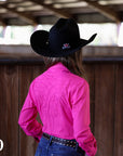 *YOUTH* PINK STITCHED PERFORMANCE RODEO SHIRT