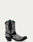 Z5305 - WOMEN'S WHITE EMBROIDERY BLACK ANKLE SNIP TOE COWBOY BOOT