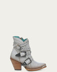 Z5311 - WOMEN'S HARNESS AND STUDS WHITE ANKLE POINTED TOE COWBOY BOOT