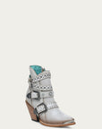 Z5311 - WOMEN'S HARNESS AND STUDS WHITE ANKLE POINTED TOE COWBOY BOOT