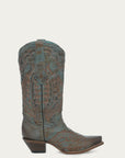 Z5345 - WOMEN'S EMBROIDERY VINTAGE WORN FINISH TURQUOISE SNIP TOE GOAT COWBOY BOOT