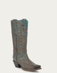 Z5345 - WOMEN'S EMBROIDERY VINTAGE WORN FINISH TURQUOISE SNIP TOE GOAT COWBOY BOOT