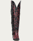 Z5453 - WOMEN'S RED EMBROIDERY AND OVERLAY WITH FRINGE TALL TOP POINTED LAMB COWBOY BOOT