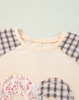 Valentine Heart Plaid Floral Patchwork Long Sleeve Top