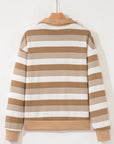 Stripe Half-Zip Collared Patchwork Long Sleeve Sweatshirt