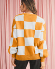 Checkered Bishop Sleeve Pullover Sweater