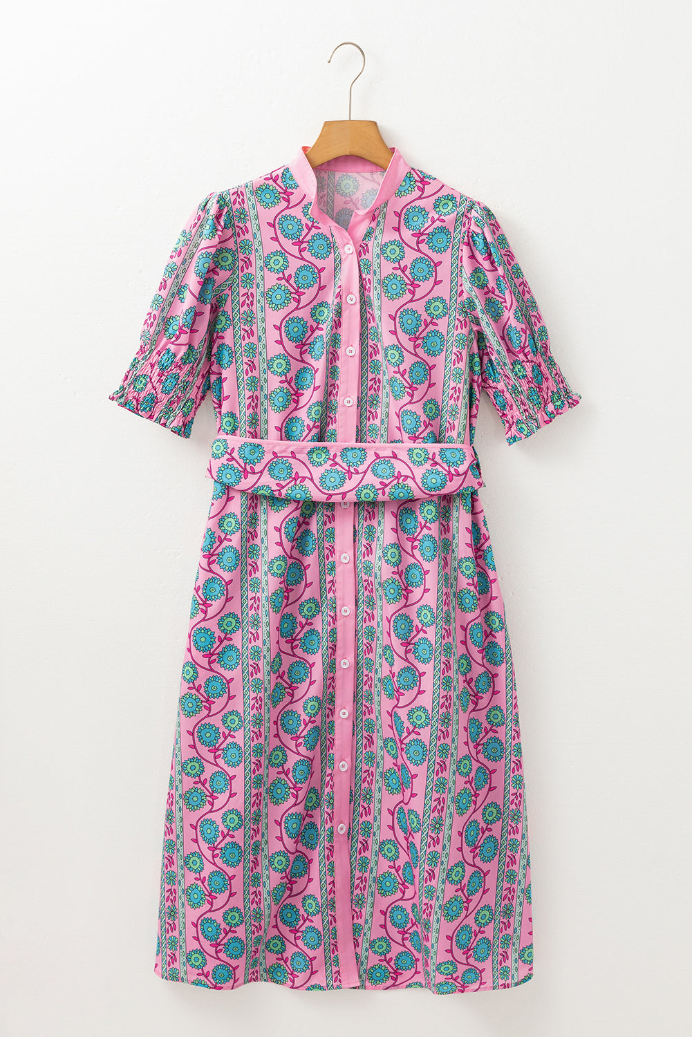 Zariyah Floral Shirred Buttoned Front Midi Dress