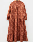 Plus Size Floral Ruffle Hem 3/4 Sleeve Maxi Dress